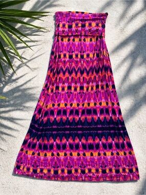Cynthia Rowley Strapless Maxi Dress – Vibrant Pink & Orange Boho Print